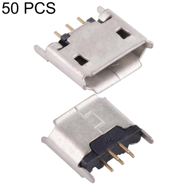 50 PCS Micro USB 5P/F 180 Degrees Connector with Crimping, Electroplated and Coated with Tin Film