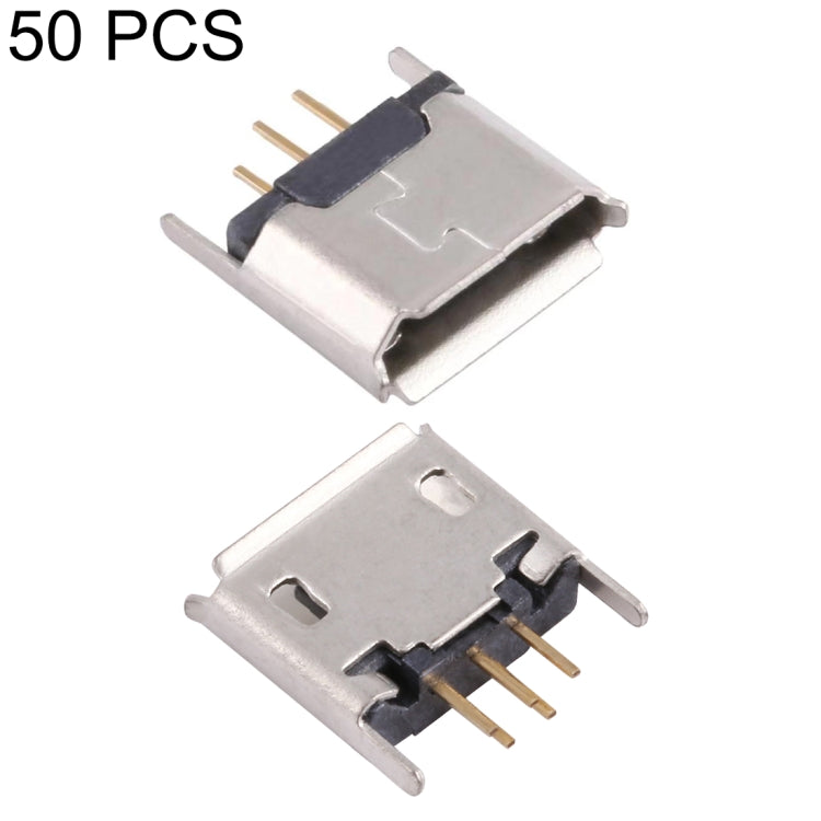50 PCS Micro USB 5P/F 180 Degrees Lengthened Needle Connector with Crimping, Electroplated and Coated with Tin Film