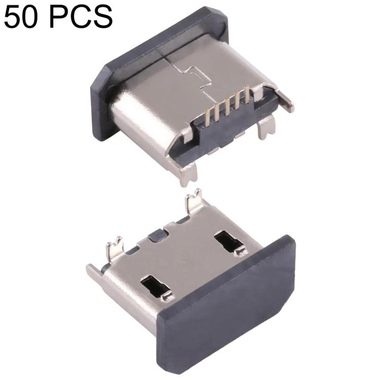 50 PCS Micro USB 5P/F 180 Degrees Vertical Patch Connector, Electroplated and Coated with Tin Film, H Type