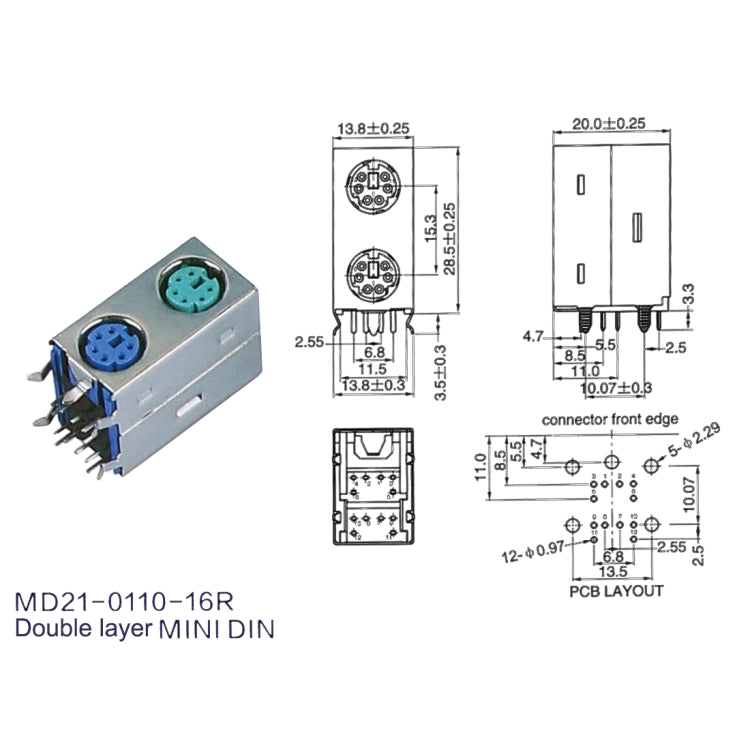 50 PCS PS2 Green and Purple Band Connector with Production Date, Electroplated Nickel Shell, Semi-tin 1u
