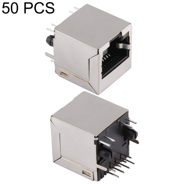 50 PCS RJ45 180 Degrees Straight Plug Full-pack Connector with Light, H Type