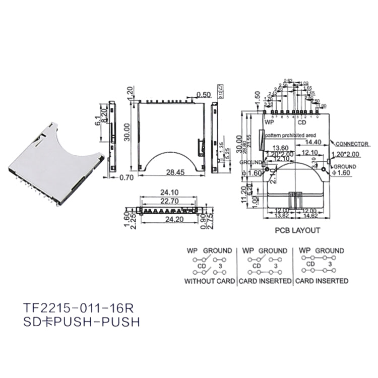 50 PCS 2 in 1 10 Pin SD Card Connector Card Slot Self Push Pop-up PUSH Jack