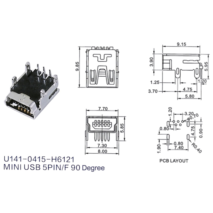 50 PCS Mini USB 90 Degrees 4 Foot Pin Black Plastic Core Copper Shell Electroplated Nickel Connector