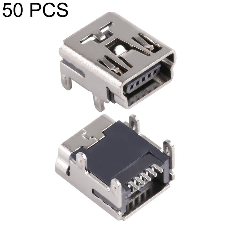 50 PCS Mini USB 5P/F SMT 4 Foot Pin LCP Black Plastic Core Copper Shell Electroplated Nickel Connector