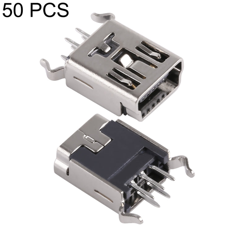 50 PCS Mini USB 5P/F 180 Degrees Straight Plug Bent Foot, LCP Black, Copper Shell, Terminal Electroplating Semi-tin 1u