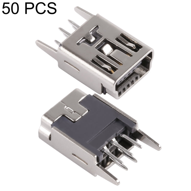 50 PCS Mini USB 5P/F 180 Degrees Straight Plug Straight Foot, LCP Black, Copper Shell, Terminal Electroplating Semi-tin 1u