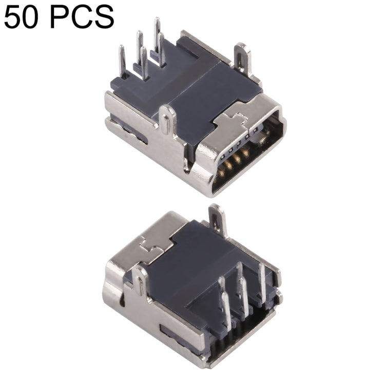 50 PCS Mini USB 90 Degrees 2 Foot Pin Black Plastic Core Copper Shell Electroplated Nickel Connector