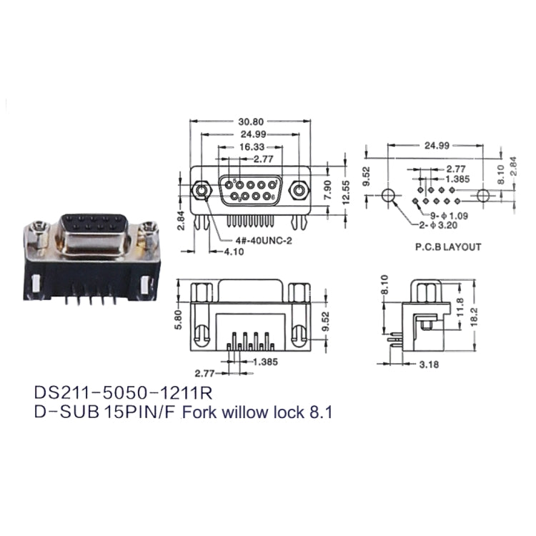 50 PCS DB 9 Pin Female Assembly PCB Solder Type Connector