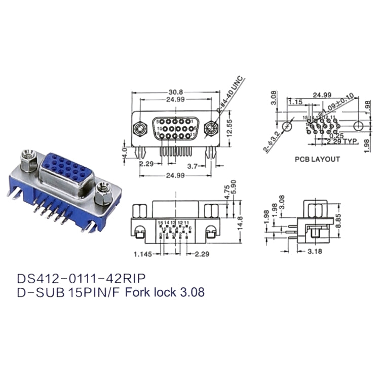 50 PCS 15 Pin Female 3 Rows Type 3.08 VGA PCB Connector