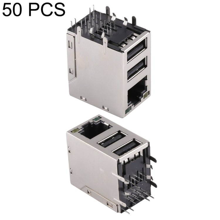 50 PCS RJ45 Mesh Port with Double-layer USB & LED Light & Production Date, PBT Black Rubber Core, Iron case, Terminal Electroplating Semi-tin 1u