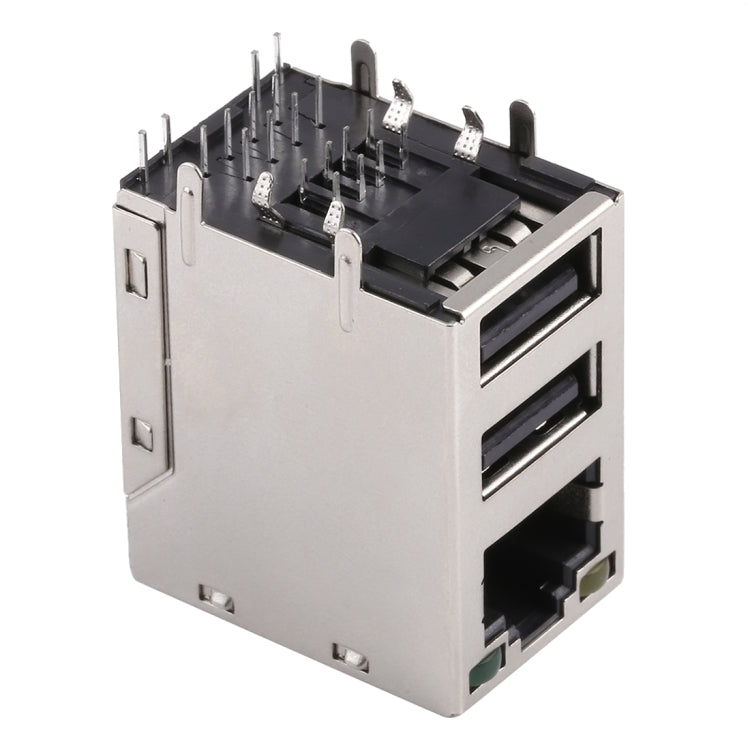 50 PCS RJ45 Mesh Port with Double-layer USB & LED Light & Production Date, PBT Black Rubber Core, Iron case, Terminal Electroplating Semi-tin 1u