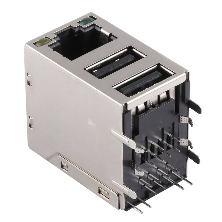 50 PCS RJ45 Mesh Port with Double-layer USB & LED Light & Production Date, PBT Black Rubber Core, Iron case, Terminal Electroplating Semi-tin 1u