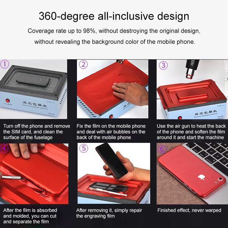 Vacuum Coating Machine Vacuum Envelope Machine DIY Back Cover Film Repair Tool (With Hot Air Gun & 20PCS Film) for Smart Phones