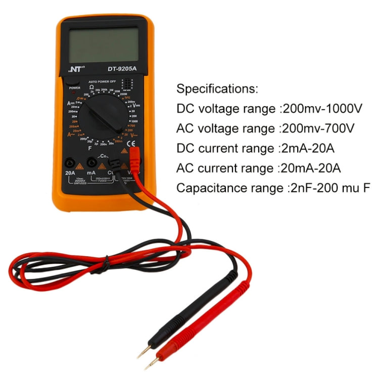 NT9205A Universal High Accuracy General Multimeters Manual Range Digital Volt Meter Digital LCD Count Handheld Universal Meter