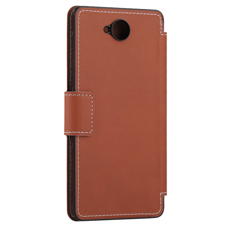 For Microsoft Lumia 650 Horizontal Flip Leather Case with Card Slot + Back Cover with NFC Sticker(Brown)