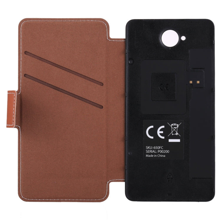 For Microsoft Lumia 650 Horizontal Flip Leather Case with Card Slot + Back Cover with NFC Sticker(Brown)