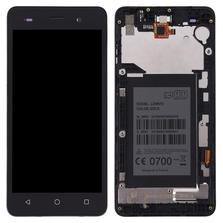 TFT LCD Screen for Wiko Lenny 3 Digitizer Full Assembly with Frame(Black)