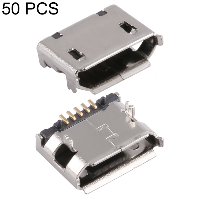 50 PCS Micro USB 5P/F Fixation Pin 5.9 Belt, Electroplated and Coated with Tin Film, H Type