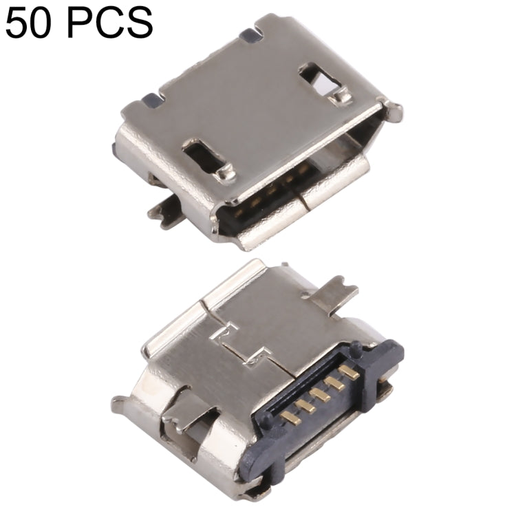 50 PCS Micro USB 5P/F Fixation Pin SMT, Electroplated and Coated with Tin Film, H Type