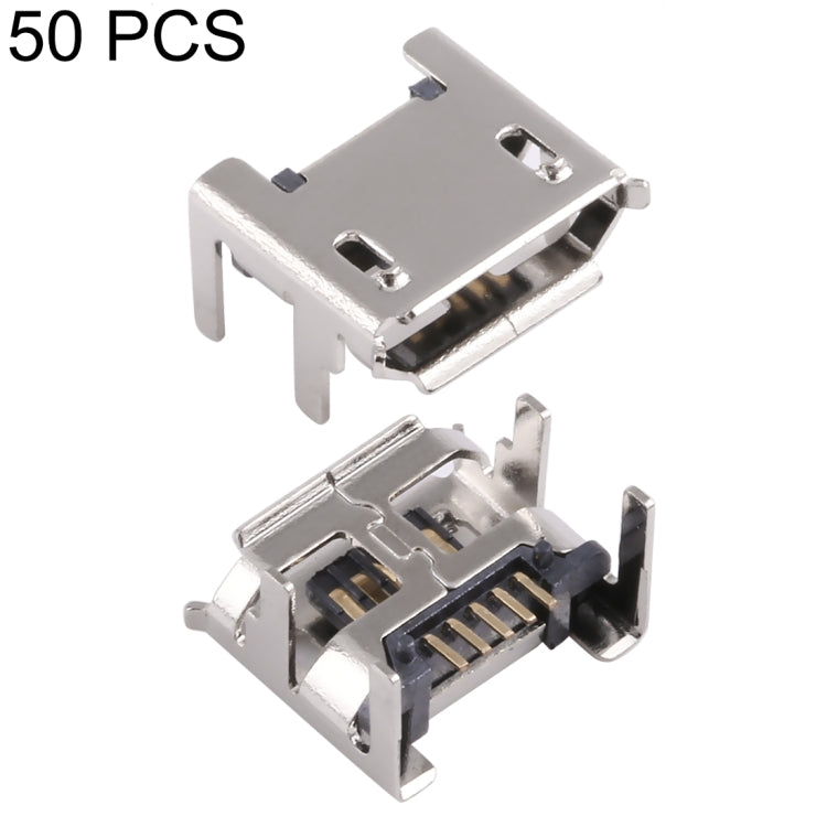 50 PCS Micro USB 5P/F Fixed Foot 7.2 Lengthened Needle Long Foot with Crimping, H Type