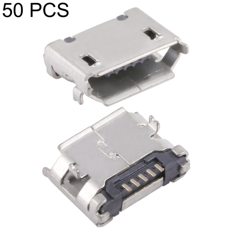 50 PCS Micro USB 5P/F Fixed Foot 6.4 without Positioning Column, with Flanging and Fogged Tin Coil, J Type