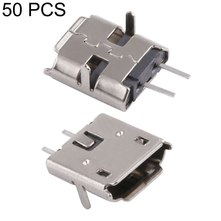 50 PCS Micro USB 2P/F Fixed Pin Needle Foot Patch Shell Plating Nickel, H Type