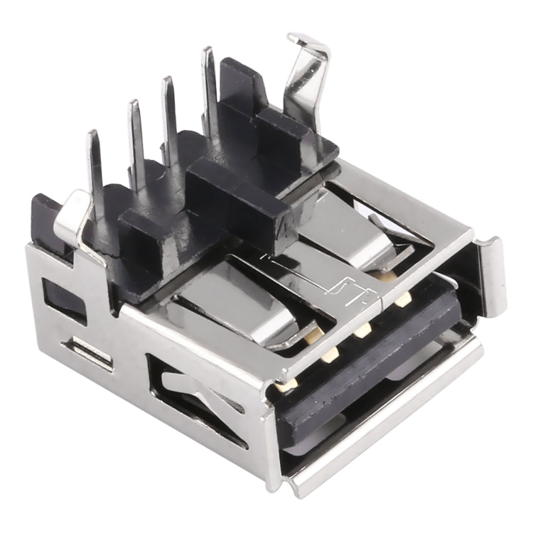 50 PCS USB 2.0 Connector AF 90 Degrees Fixation Pin Black Rubber Core, Phosphorous Copper Shell, Phosphorous Copper Terminal, Electroplated Semi-tin 1u