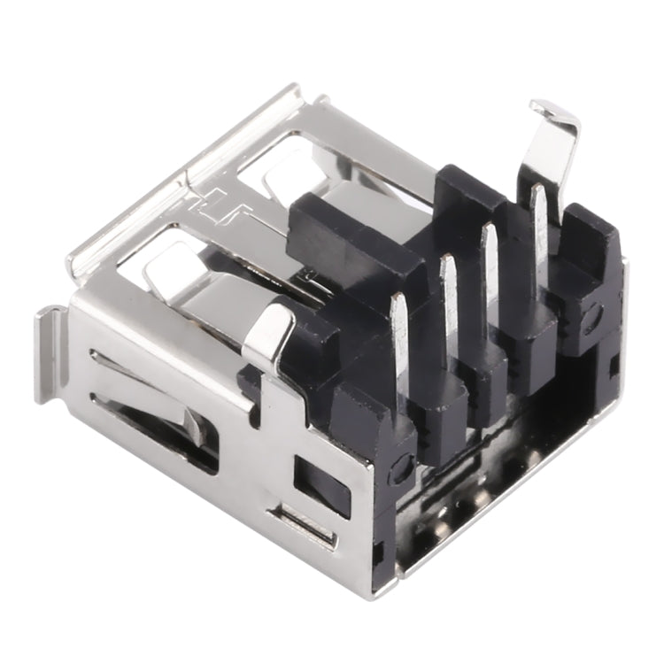 50 PCS USB 2.0 Connector AF 90 Degrees Fixation Pin Black Rubber Core, Phosphorous Copper Shell, Phosphorous Copper Terminal, Electroplated Semi-tin 1u