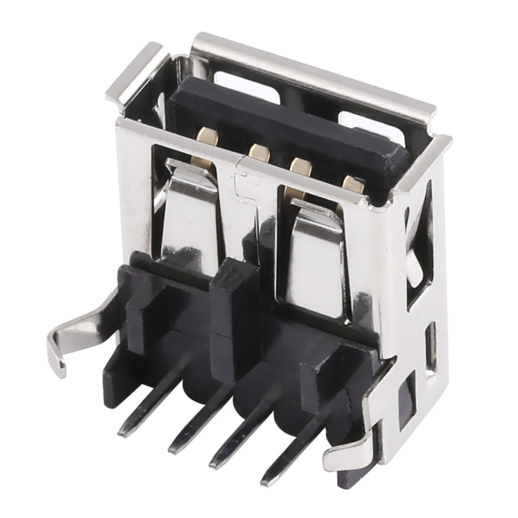 50 PCS USB 2.0 Connector AF 90 Degrees Fixation Pin Black Rubber Core, Phosphorous Copper Shell, Phosphorous Copper Terminal, Electroplated Semi-tin 1u