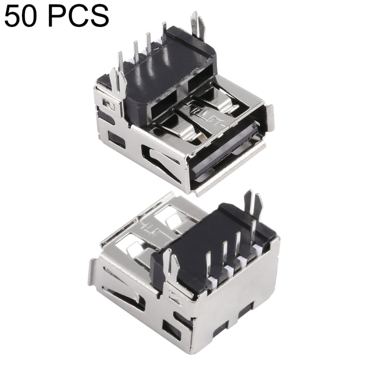 50 PCS USB 2.0 Connector AF 90 Degrees Fixed Foot Harpoon with Back Cover and High Black Rubber Core Copper Shell, H type