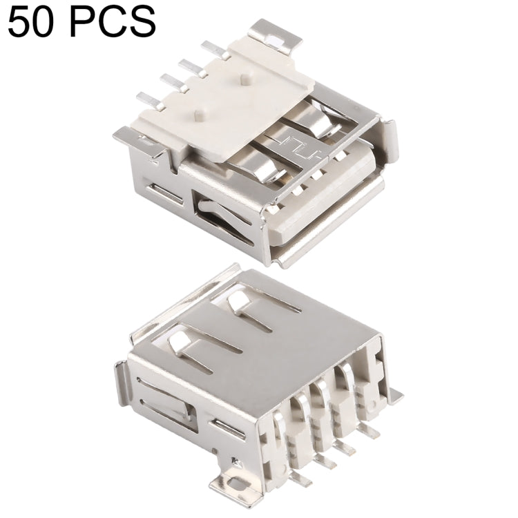 50 PCS USB 2.0 Connector AF Terminal Fixation Foot Pole Spacing 1.2, LCP Beige Yellow, Iron Case, Electroplated Semi-tin 1u