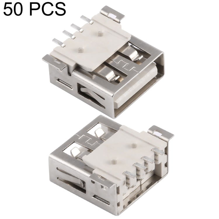 50 PCS USB 2.0 Connector AF Terminal Fixation Pin without Coil, Side Column Spacing 1.2, LCP Beige Yellow, Iron Case, Electroplated Semi-tin 1u