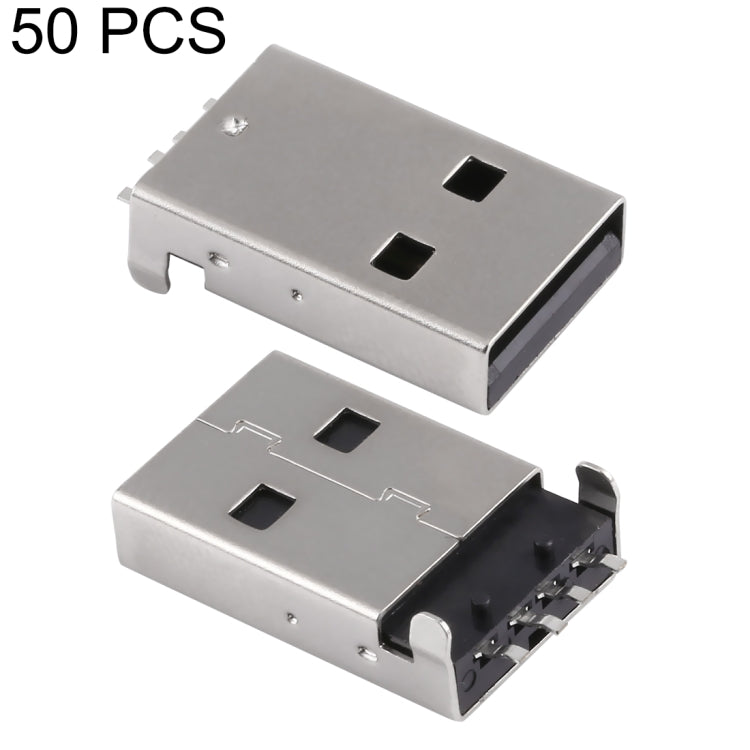 50 PCS USB 2.0 AM SMT Socket Connector, PBT Black, Iron Case, Electroplated Semi-tin 1u