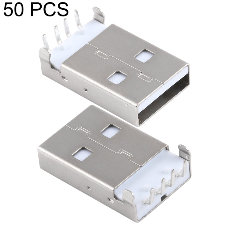 50 PCS USB 2.0 AM 90 Degrees Socket Connector, PBT White, Iron Case, Electroplated Semi-tin 1u