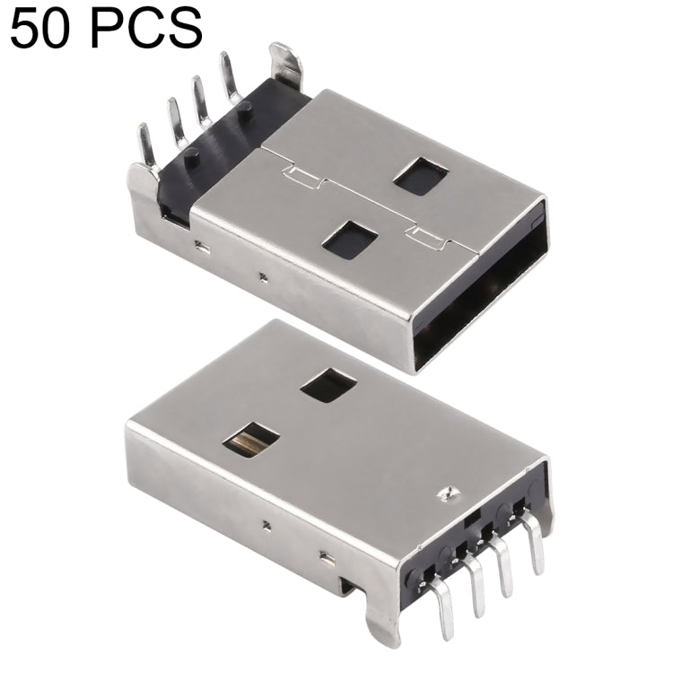 50 PCS USB 2.0 AM 90 Degrees Socket Connector, PBT Black, Iron Case, Electroplated Semi-tin 1u