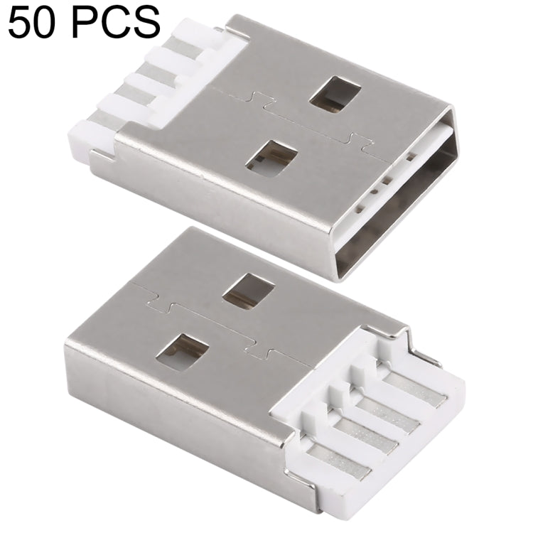 50 PCS USB 2.0 AM Short Body Plastic Core White Shell Iron Welding Line Socket Connector, H Type