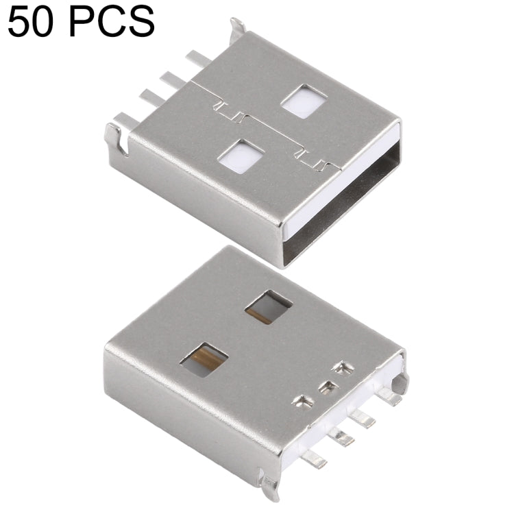50 PCS USB 2.0 AM Connector Short Solder Wire Double Sides Insert, White Rubber Core Shell, H Type