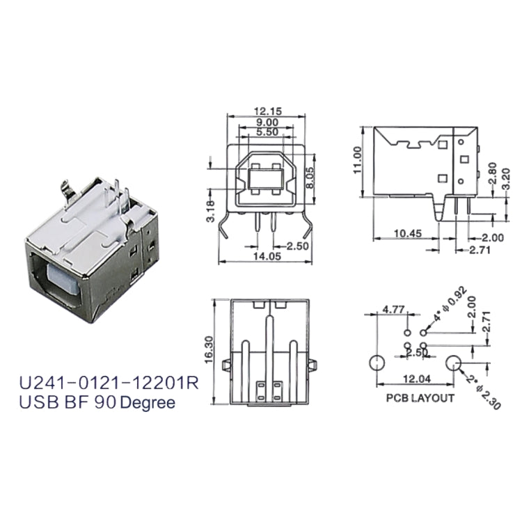 50 PCS USB 2.0 BF 4 Pin 90 Degrees White Carheart Copper Shell Socket Connector, H Type