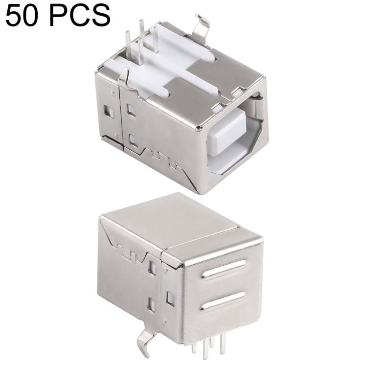 50 PCS USB 2.0 BF 4 Pin 90 Degrees White Carheart Copper Shell Socket Connector, H Type