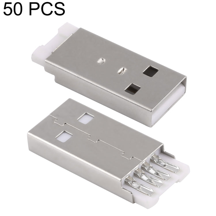 50 PCS USB 2.0 AM Connector Short Solder Wire, White Rubber Core Shell Iron, H Type