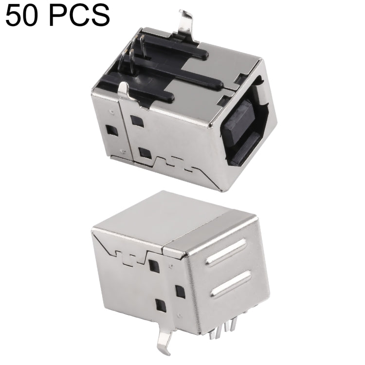 50 PCS USB 2.0 BF 90 Degrees Black Carheart Copper Shell Socket Connector, H Type