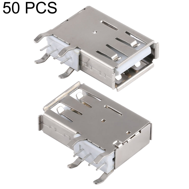 50 PCS USB 2.0 AF Side Plug  Connector with Edge, PBT White, Iron Case, Electroplated Semi-tin 1u