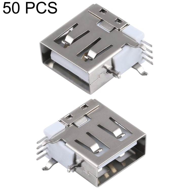 50 PCS USB 2.0 AF Side Plug  Connector without Edge, PBT White, Iron Case, Electroplated Semi-tin 1u