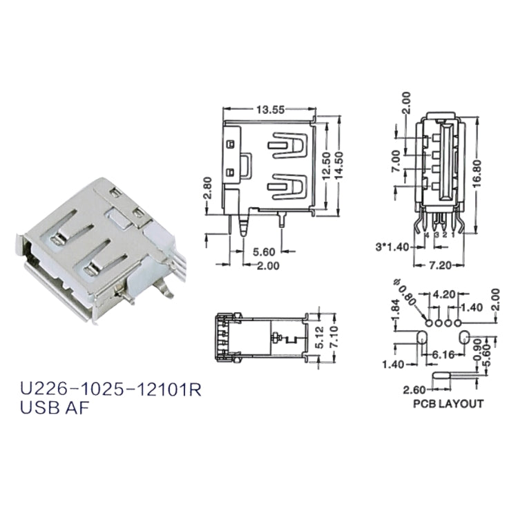 50 PCS USB 2.0 AF Side Plug  Connector without Edge, PBT White, Iron Case, Electroplated Semi-tin 1u