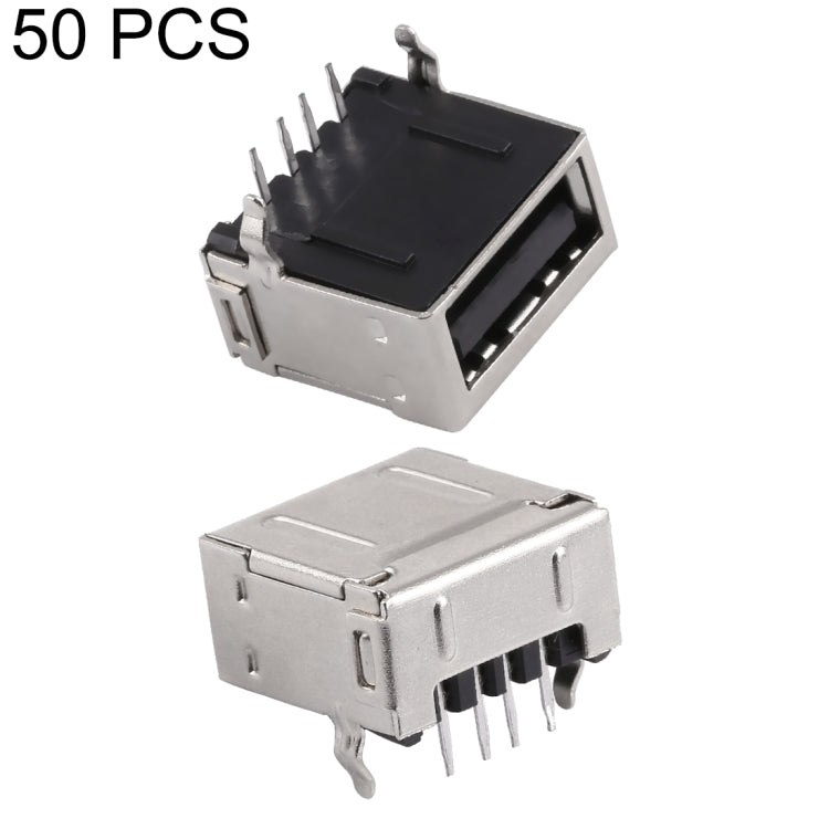 50 PCS USB 2.0 Connector AF 90 Degrees Single Layer, Black Shell Core, H type