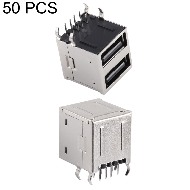 50 PCS USB 2.0 Connector AF 90 Degrees Dual Layer, Black Shell Core, H type