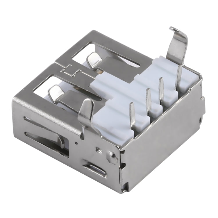 50 PCS USB 2.0 AF 90 Degrees Bent Feet Connector without Edge, PBT White, Iron Case, Electroplated Semi-tin 1u
