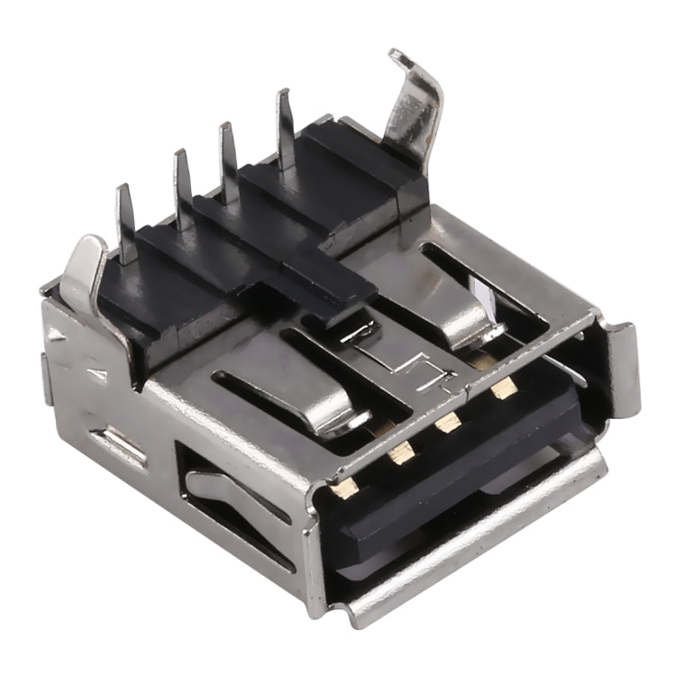 50 PCS USB 2.0 AF 90 Degrees Bent Feet Connector with Edge, PBT Black, Iron Case, Electroplated Semi-tin 1u