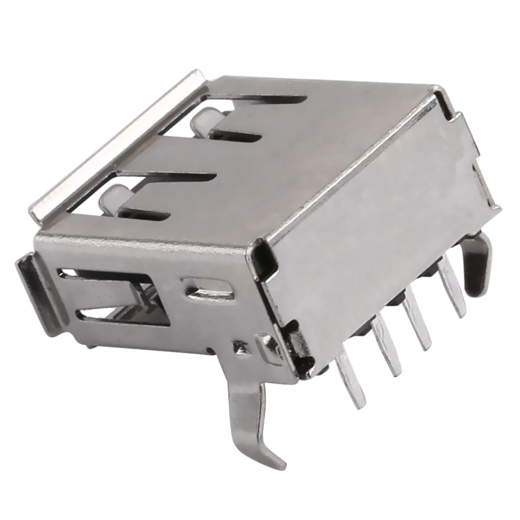 50 PCS USB 2.0 AF 90 Degrees Bent Feet Connector with Edge, PBT Black, Iron Case, Electroplated Semi-tin 1u