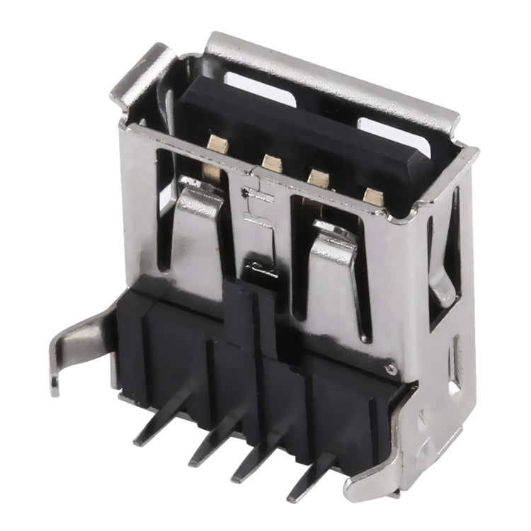 50 PCS USB 2.0 AF 90 Degrees Bent Feet Connector with Edge, PBT Black, Iron Case, Electroplated Semi-tin 1u